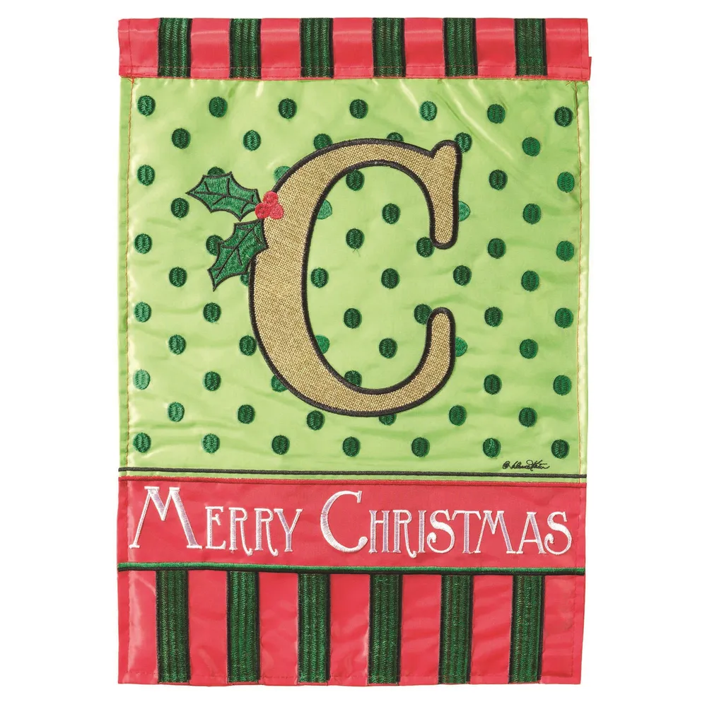Monogram Merry Christmas Holly “C” Garden Flag 13″ x 18″