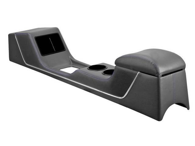 TMI Sport R Console, Gloss Black Vinyl with Charcoal Black UniSuede Inserts and blue Stitching