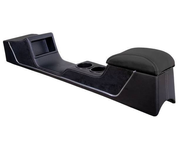 TMI Sport R Console, Matte Black Vinyl with Charcoal Black UniSuede Inserts and white Stitching