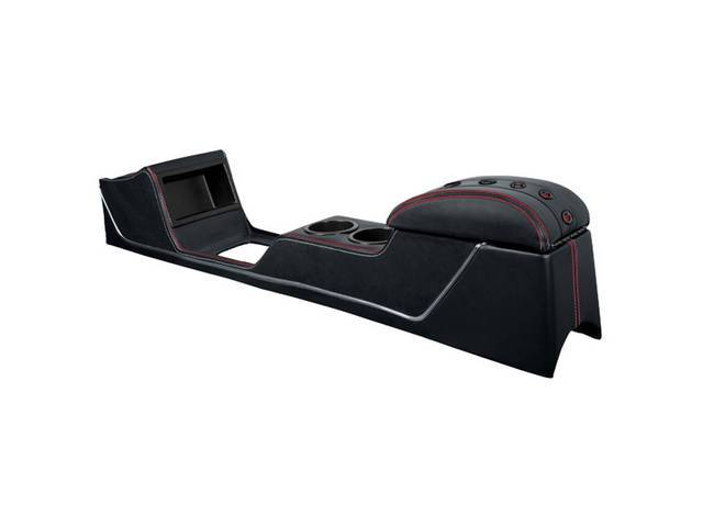 TMI Full Length Sport XR Console, Matte Black vinyl with Charcoal Black UniSuede Inserts, Red Stitching, Black Grommet and Chrome Trim