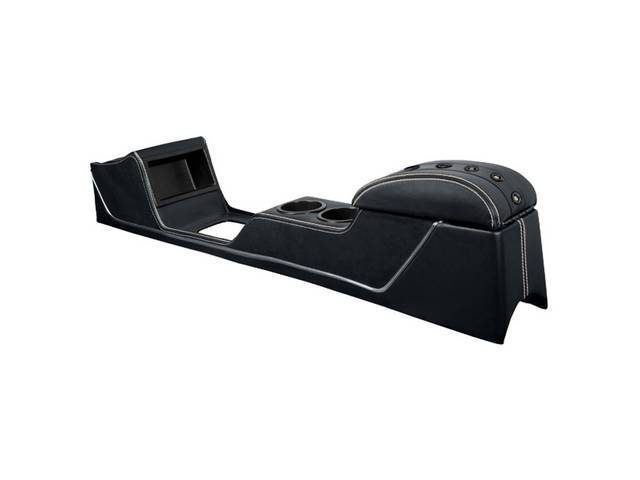 TMI Full Length Sport XR Console, Matte Black vinyl with Charcoal Black UniSuede Inserts, White Stitching, Black Grommet and Chrome Trim