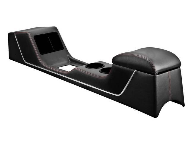 TMI Sport R Console, Gloss Black vinyl with Charcoal Black UniSuede Inserts, Red Stitching and Chrome Trim