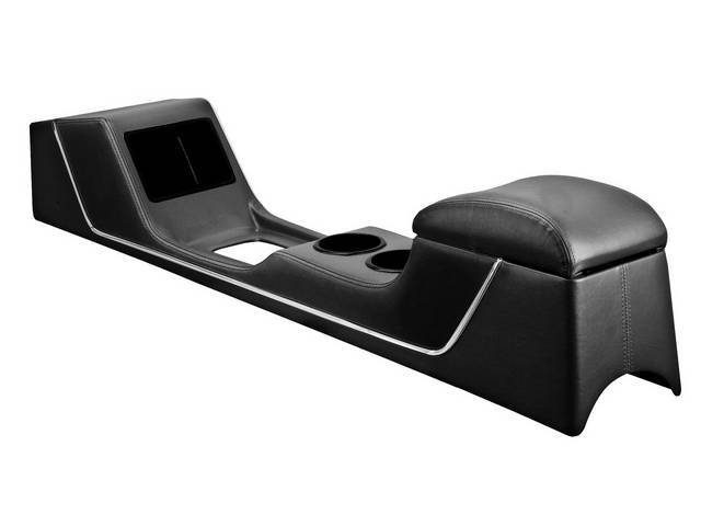 TMI Full Length Sport R Console, Black vinyl with Charcoal Black UniSuede Inserts, Black Stitching and Chrome Trim