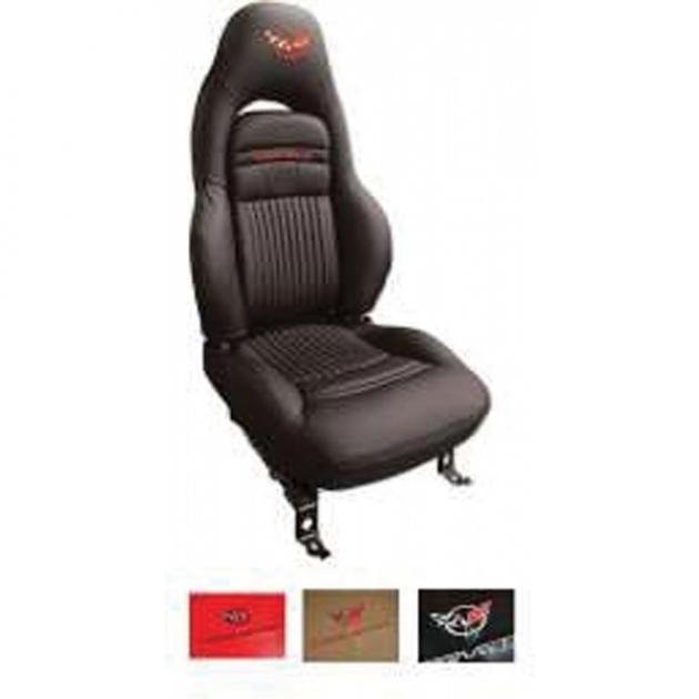 CA 1997-2004 Chevrolet Corvette Leather Seat Covers Embroidered Headrest 100% Leather Standard 462590E | 97-04 Black