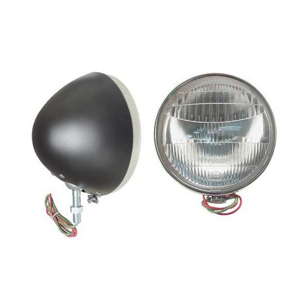 Headlights - Primered Bucket & Stainless Steel Rims - 12 Volt - 1 Bulb - Ford Script