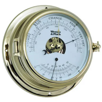 10″ Gold and White Adjustable Round Barometer and Thermometer