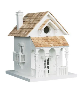 11″ White and Brown European Villa Inspired Outdoor Garden Birdhouse