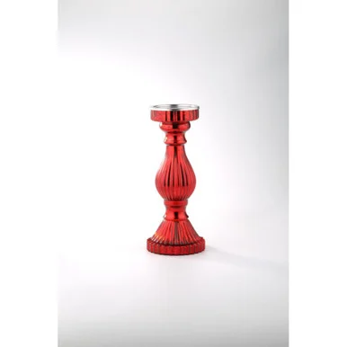 12″ Red Hand Blown Glass Pillar Candle Holder
