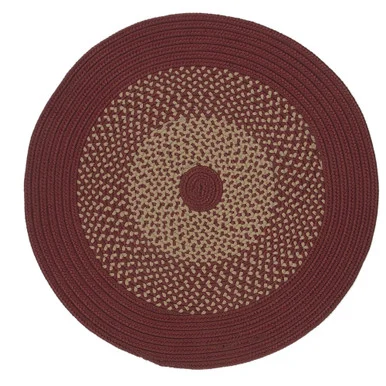 12′ Sangria Red and Tan All Purpose Handcrafted Reversible Round Outdoor Area Throw Rug