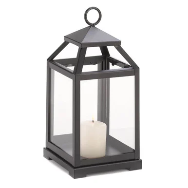13.25″ Black and Clear Contemporary Candle Lantern