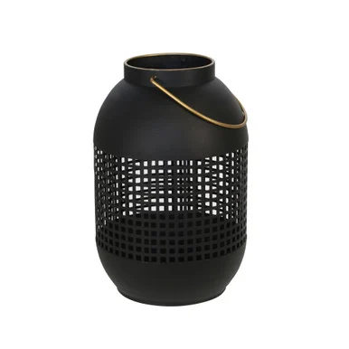 13″ Black and Gold Cage Hurricane Candle Lantern with Handle