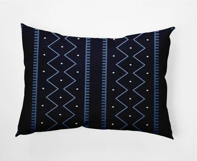 14″ x 20″ Blue and White Mudcloth Rectangular Outdoor Throw Pillow
