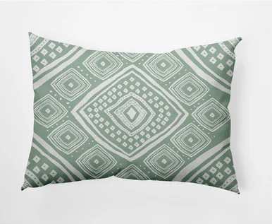 14″ x 20″ Green and White Diamond Jill Outdoor Throw Pillow