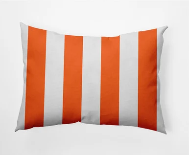 14″ x 20″ Orange and White Vertical Stripes Outdoor Throw Pillow