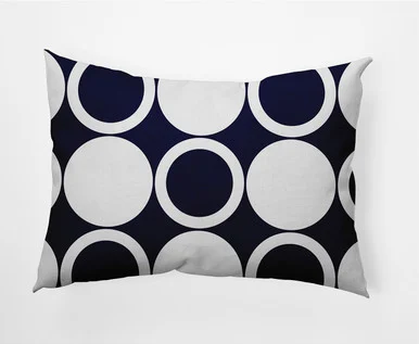 14″ x 20″ White and Blue Mod Circles Rectangular Outdoor Throw Pillow