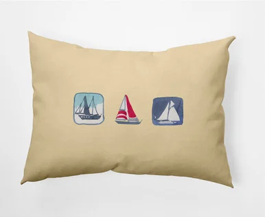 14″ x 20″ Yellow and Blue Boat Trio Rectangular Outdoor Throw Pillow