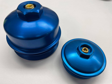6.0L Ford Powerstroke Blue Aluminum Fuel & Oil Filter Cap Set