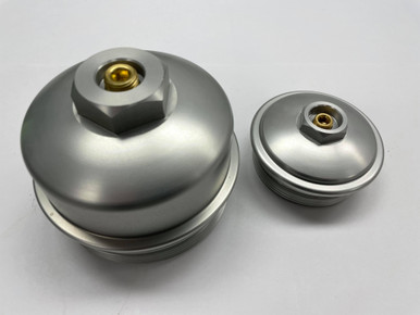 6.0L Ford Powerstroke Silver Aluminum Fuel & Oil Filter Cap Set