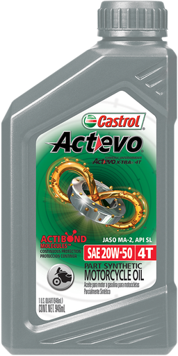 CASTROL Act Evo‚Â Semi-Synthetic 4T Engine Oil - 20W-50 - 1 U.S. quart 15D7CF