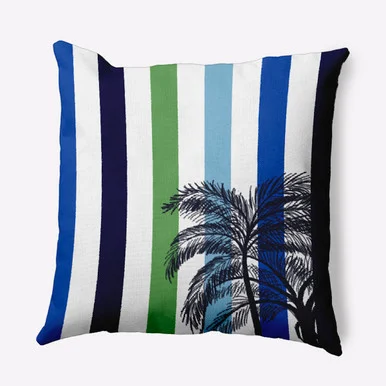 16″ x 16″ Green and Black Thin Stripe Palm Outdoor Throw Pillow