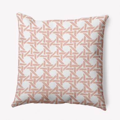16″ x 16″ Orange and White Rattan Geometric Outdoor Throw Pillow