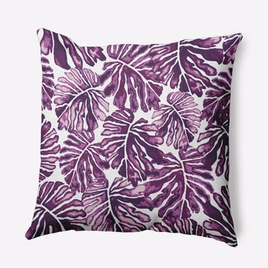 16″ x 16″ Purple and White Palm Leaves Square Throw Pillow