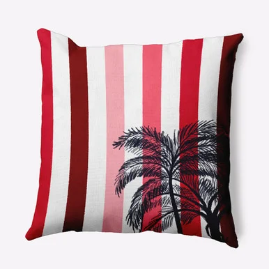 16″ x 16″ Red and White Thin Stripe Palm Outdoor Throw Pillow