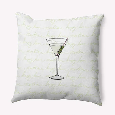 16″ x 16″ White and Green Martini Decorative Outdoor Throw Pillow