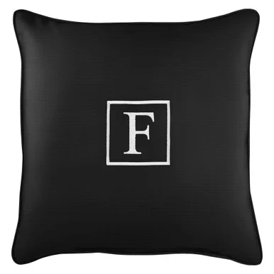 18″ Black and White Monogram “F” Single Embroidered Sunbrella Indoor and Outdoor Square Pillow