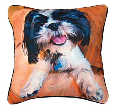 18″ Black and White Shih Tzu Outdoor Patio Square Throw Pillow