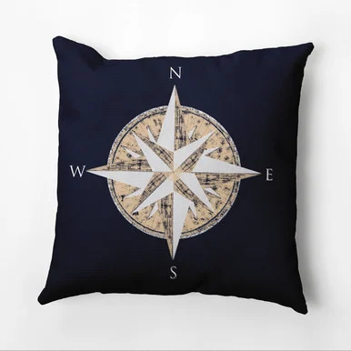 18″ x 18″ Blue and Beige Compass Nautical Outdoor Throw Pillow