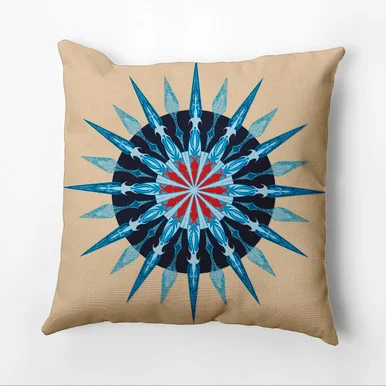 18″ x 18″ Brown and Blue Sea Wheel Outdoor Throw Pillow