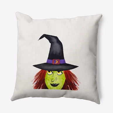 18″ x 18″ Ivory and Green Peek A Boo Witch Outdoor Throw Pillow