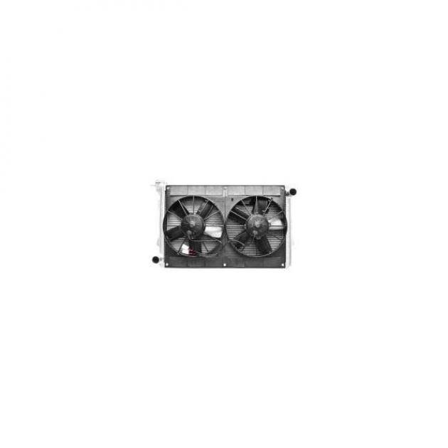 1964-1966 Radiator Crossflow Module, 5.0 Coyote 2 Row,SinglePass,Power Steering Cooler Spal Dual 11 In. Fans
