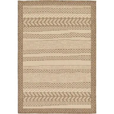 2′ x 3′ Brown and Beige Striped Contemporary Rectangular Outdoor Area Throw Rug