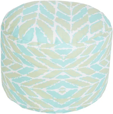 20″ Blue and Green Mint Wrapped Leaves Round Outdoor Patio Pouf Ottoman