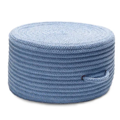 20″ Blue Handmade Round Outdoor Pouf Ottoman