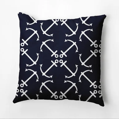 20″ x 20″ Blue and White Anchors Up Outdoor Throw Pillow