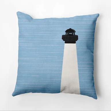 20″ x 20″ Blue and White Light House Outdoor Throw Pillow