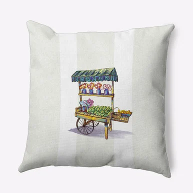 20″ x 20″ Ivory and Green Veggie Cart Outdoor Throw Pillow