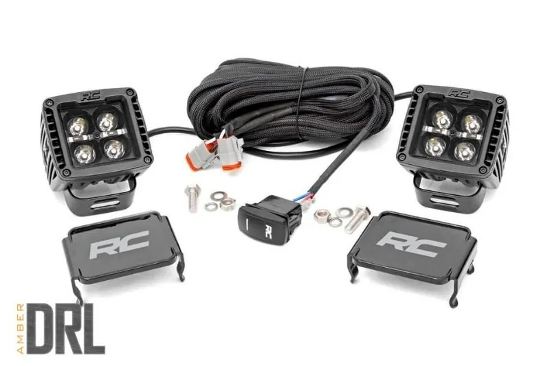 Rough Country 4″ Chrome Series White DRL Square Lights