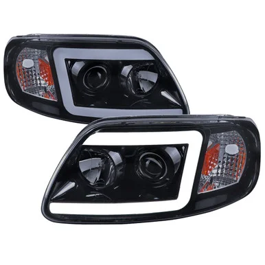 Spec-D Tuning F-150 Projector Headlights w/ LED C-Bars – Gloss Black Housing, Smoked Lens (1997-2003)