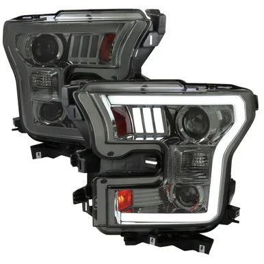 Spec-D Tuning F-150 Projector Headlights w/ LED Bars – Chrome Housing, Smoked Lens (2015-2017)