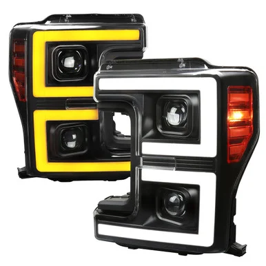 Spec-D Tuning F-250 Projector Headlights w/ Sequential Turn Signal Dual LED C-Bars – Black Housing, Clear Lens (2017-2019)