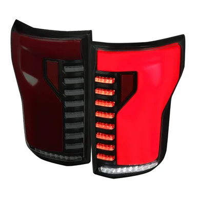 Spec-D Tuning F-150 LED Red Bar Tail Lights w/ Sequential Turn Signals – Black Housing, Smoked Lens (2015-2017)