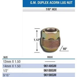 Gorilla 96148GM – G.M. with outside Thread Lug Nuts(7/8″ HEX) 14mm x 1.50 (Set of 60)