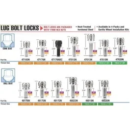 Gorilla 47100N – Cone Seat Bolt Locks 12mm x 1.50 (Quantity: Pack Of 4 With Key)