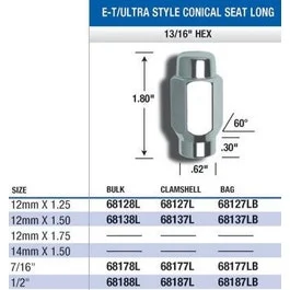 Gorilla 68177LB – E-T/Ultra Long Lug Nuts 7/16″ (Quantity: Pack Of 4)