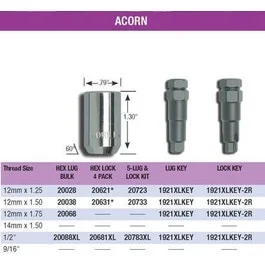 Gorilla 20028 – Hex Socket Lug Nuts-Bulk 12mm x 1.25 Acorn (Set of 100)