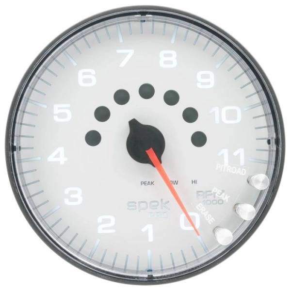 AutoMeter 5 in. IN-DASH TACHOMETER, 0-11,000 RPM, SPEK-PRO, WHITE/BLACK – P23912